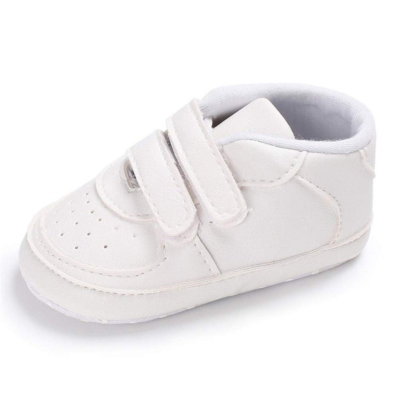 Csfry Newborn Baby Boys' Premium Soft Sole Infant Prewalker Toddler Sneaker Shoes White US5 - Image 1